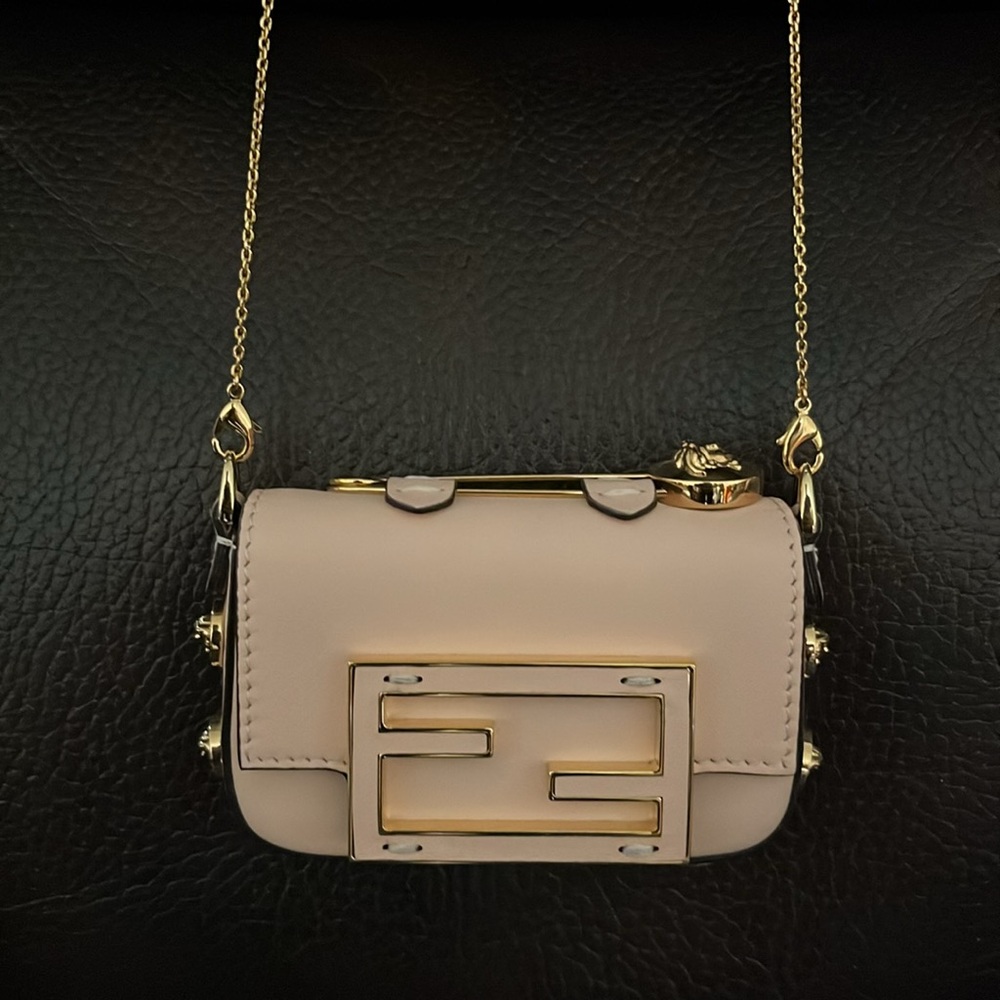 Fendace Versace x fendi Medusa Studded Nano Brooch FF Baguette crossbody bag NEW - Picture 5 of 13